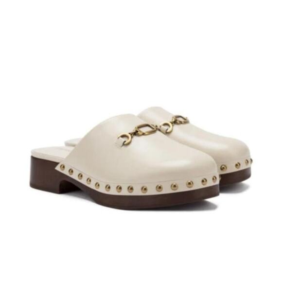 LARROUDE Zuzi Mule Bit Gold Detail Hardware Women's Clog Ivory Leather, Sz 6 NEW - Picture 2 of 7